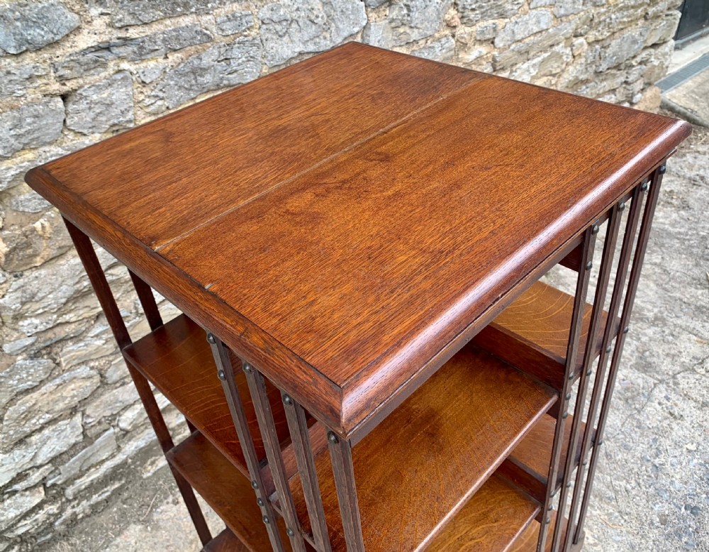 Large Antique Oak Revolving Bookcase by Maple & Co View III