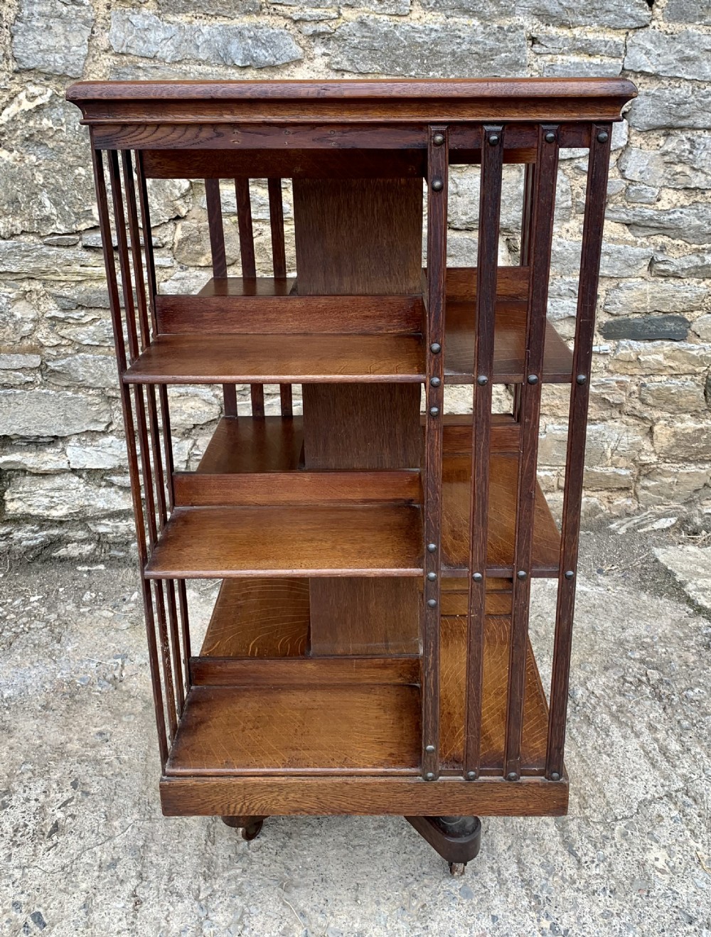 Large Antique Oak Revolving Bookcase by Maple & Co View VII