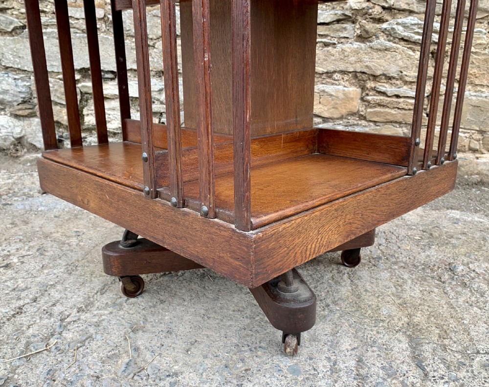 Large Antique Oak Revolving Bookcase by Maple & Co View IX