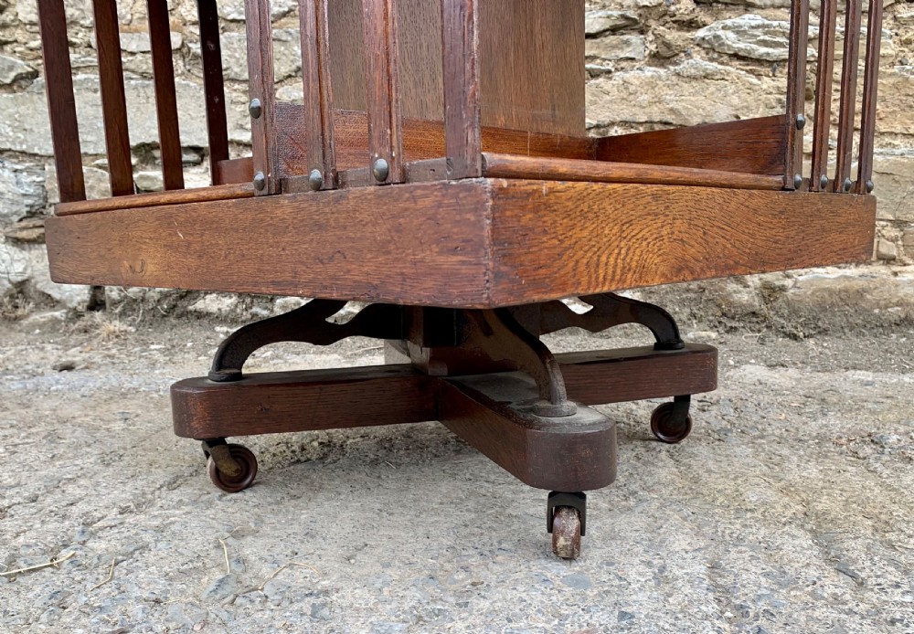 Large Antique Oak Revolving Bookcase by Maple & Co View XIII