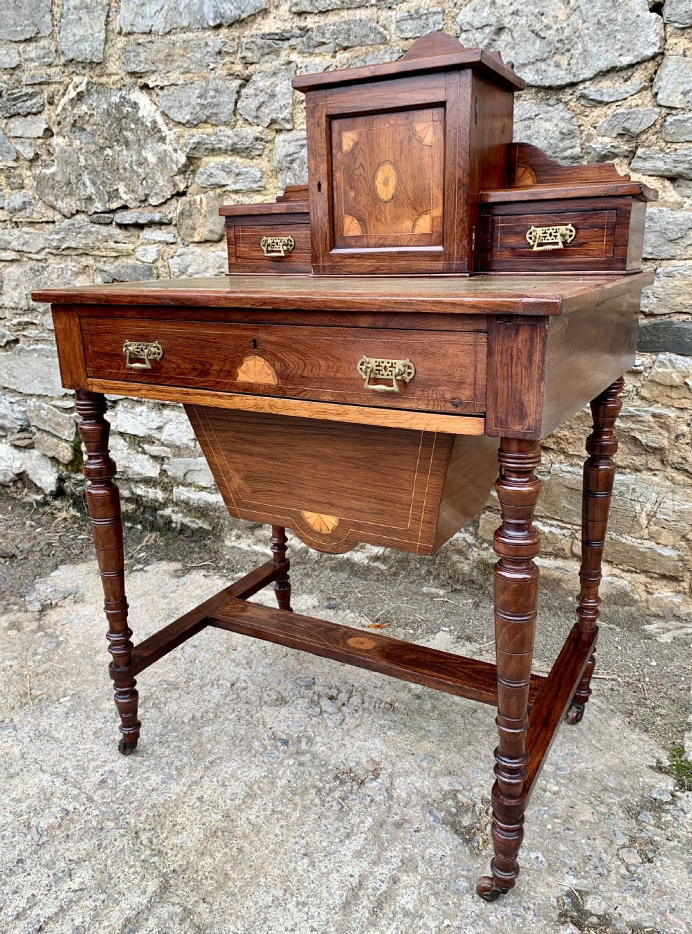 Antique Rosewood Inlaid Writing Desk View XI