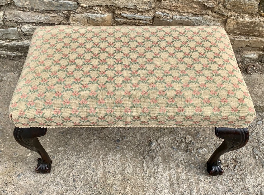Large Antique Upholstered Ball and Claw Foot Stool View V