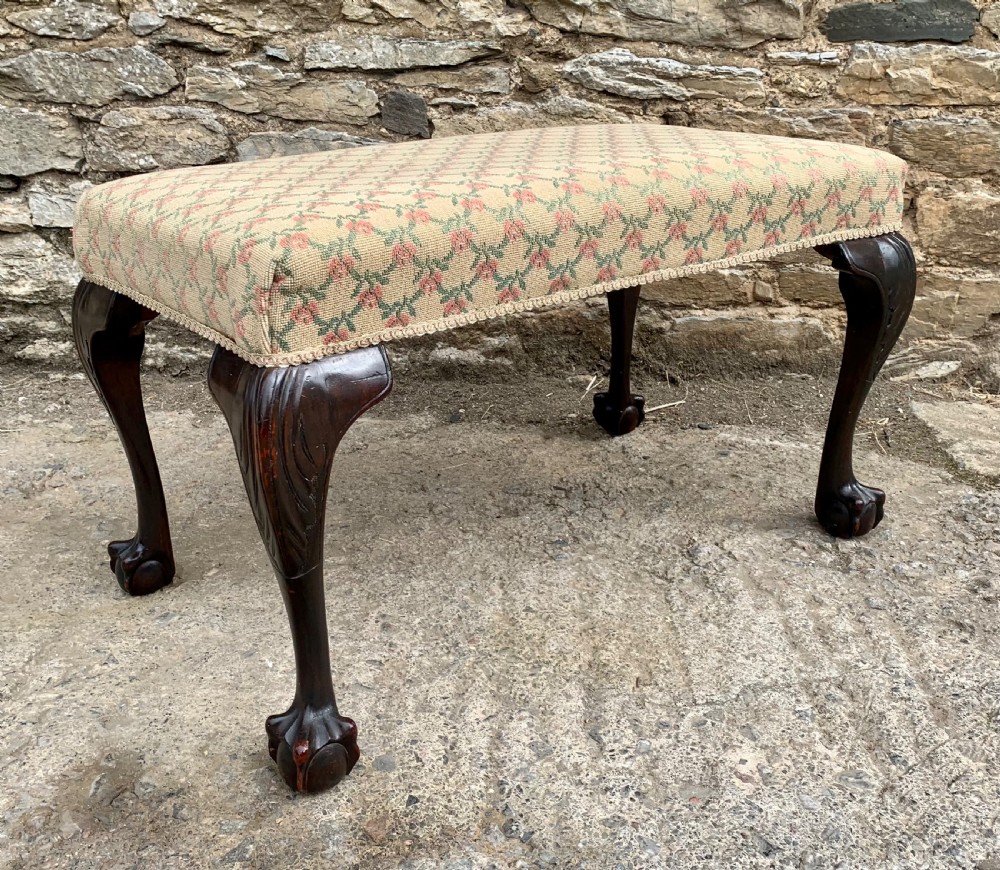 Large Antique Upholstered Ball and Claw Foot Stool View X