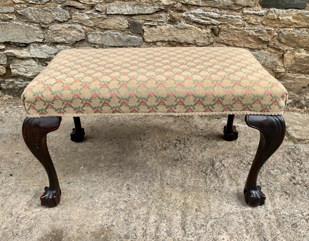 Large Antique Upholstered Ball and Claw Foot Stool View XI
