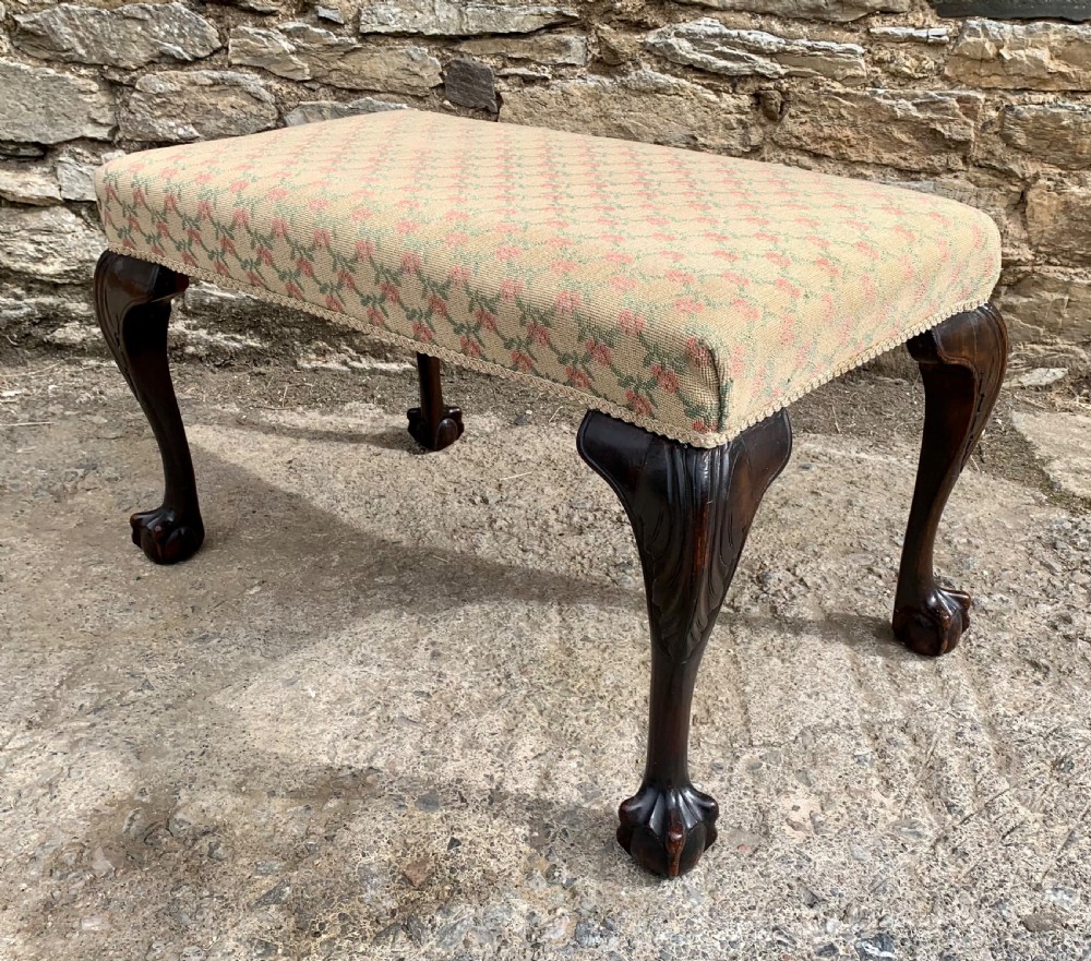 Large Antique Upholstered Ball and Claw Foot Stool View XII