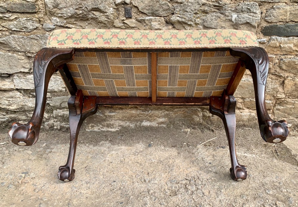 Large Antique Upholstered Ball and Claw Foot Stool View XV