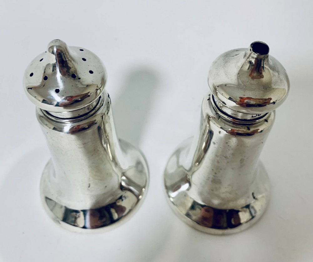 Pair of Antique Chester Silver Salt and Pepper Shakers View V