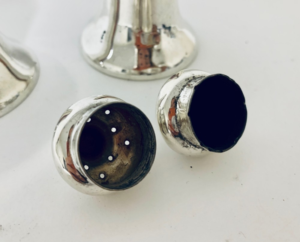 Pair of Antique Chester Silver Salt and Pepper Shakers View XII