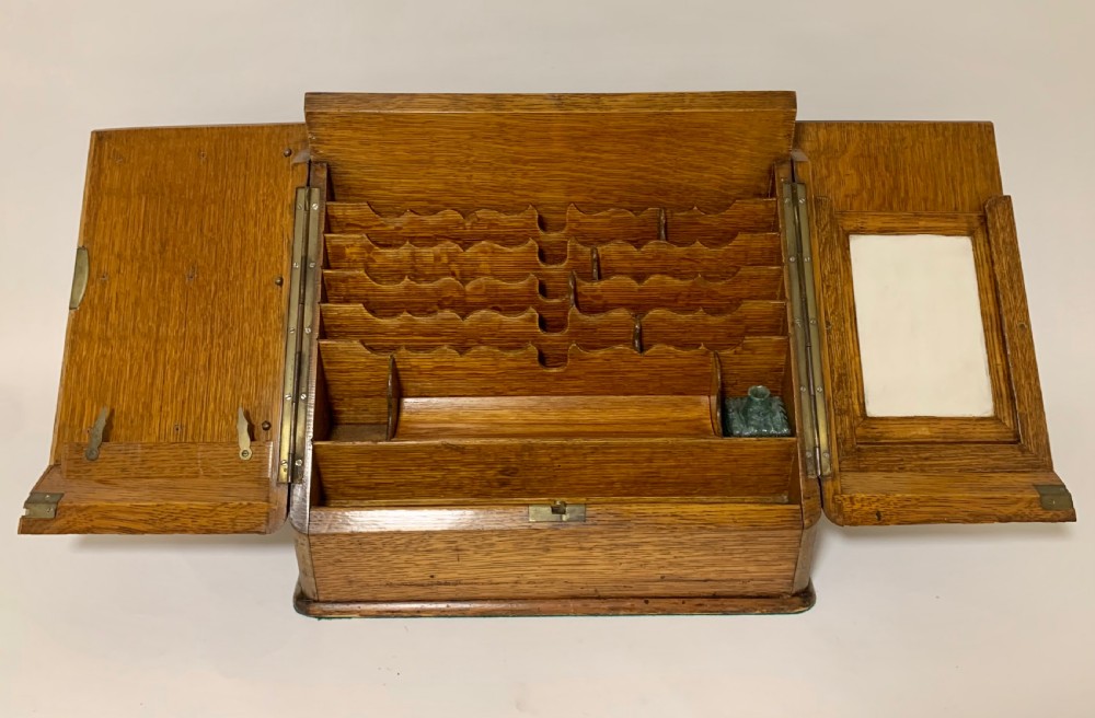 Antique Victorian Oak Desktop Stationery Cabinet View IX