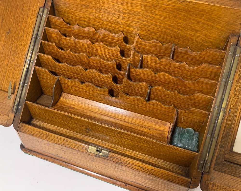 Antique Victorian Oak Desktop Stationery Cabinet View X