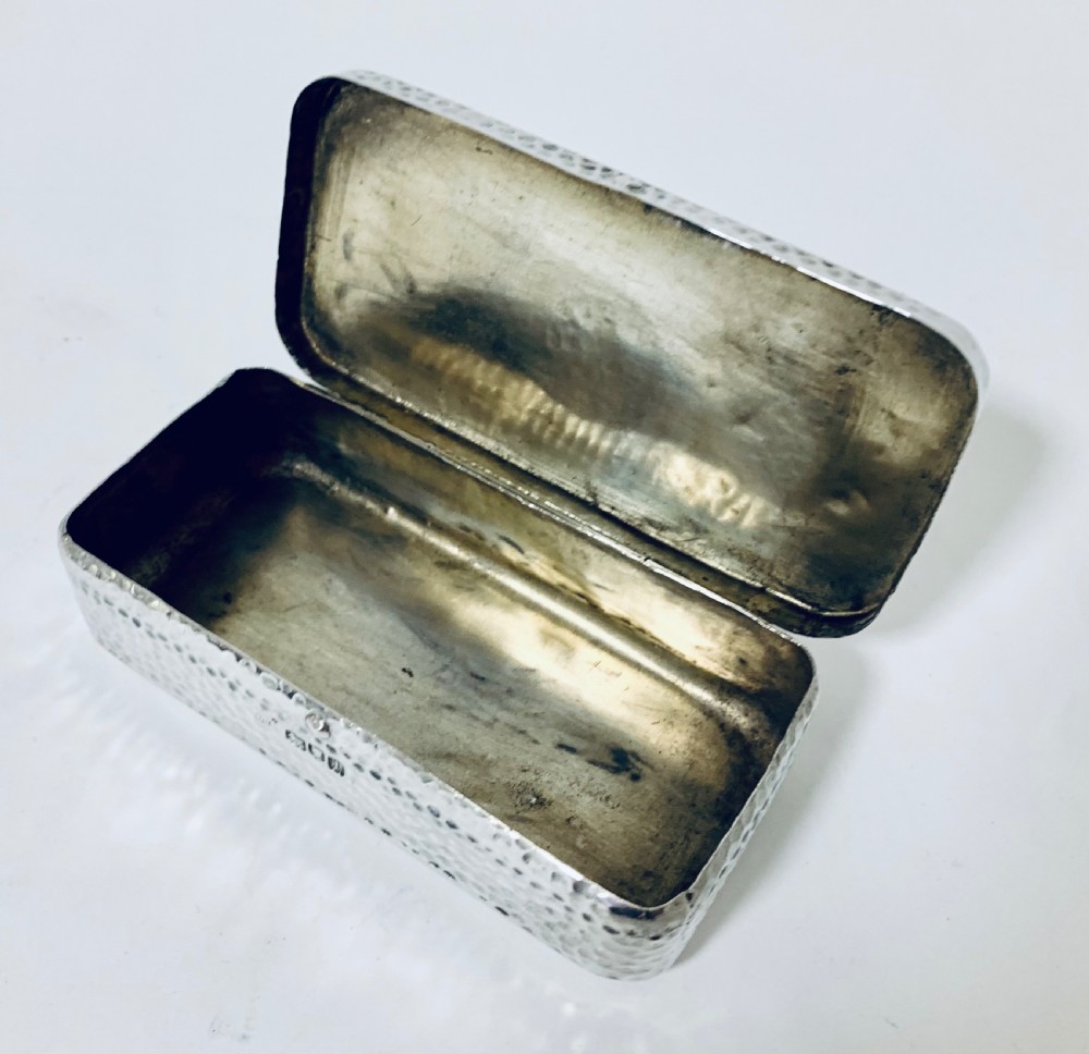 Antique Solid Silver Snuff Box Hammered Arts and Crafts Style View XII