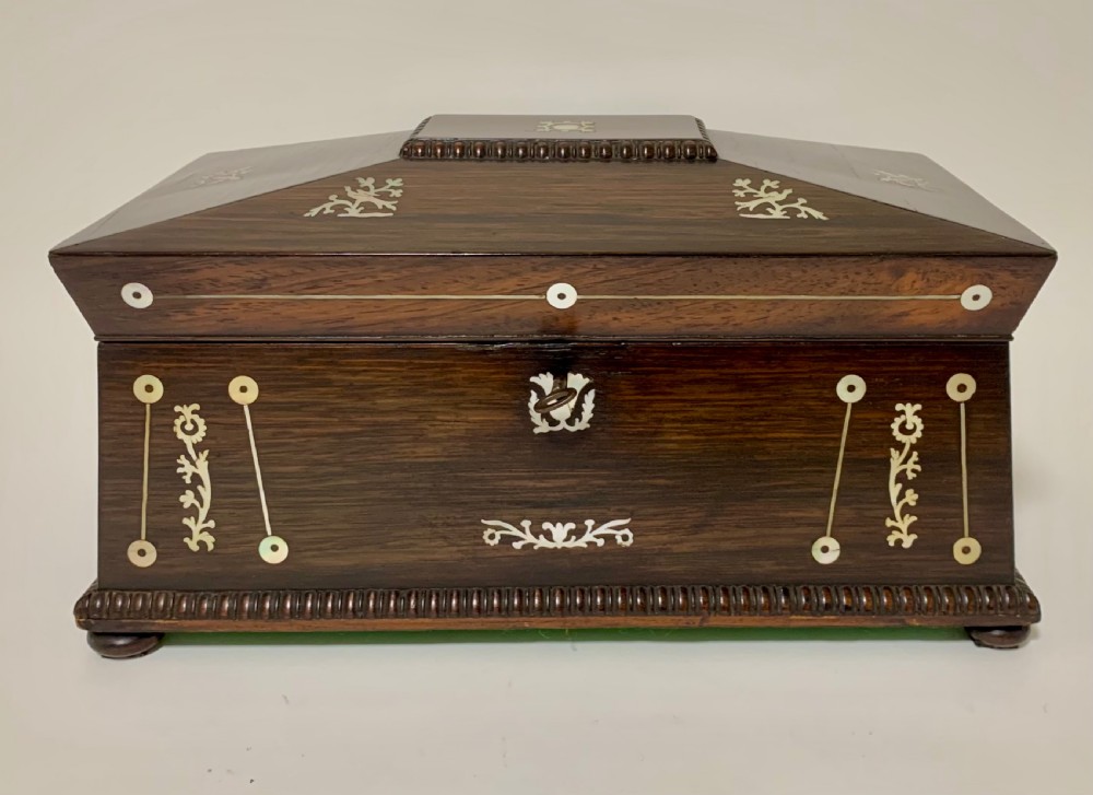 Regency Rosewood Mother of Pearl Inlaid Tea Caddy View II