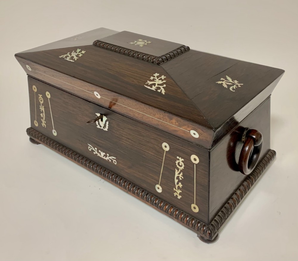 Regency Rosewood Mother of Pearl Inlaid Tea Caddy View III