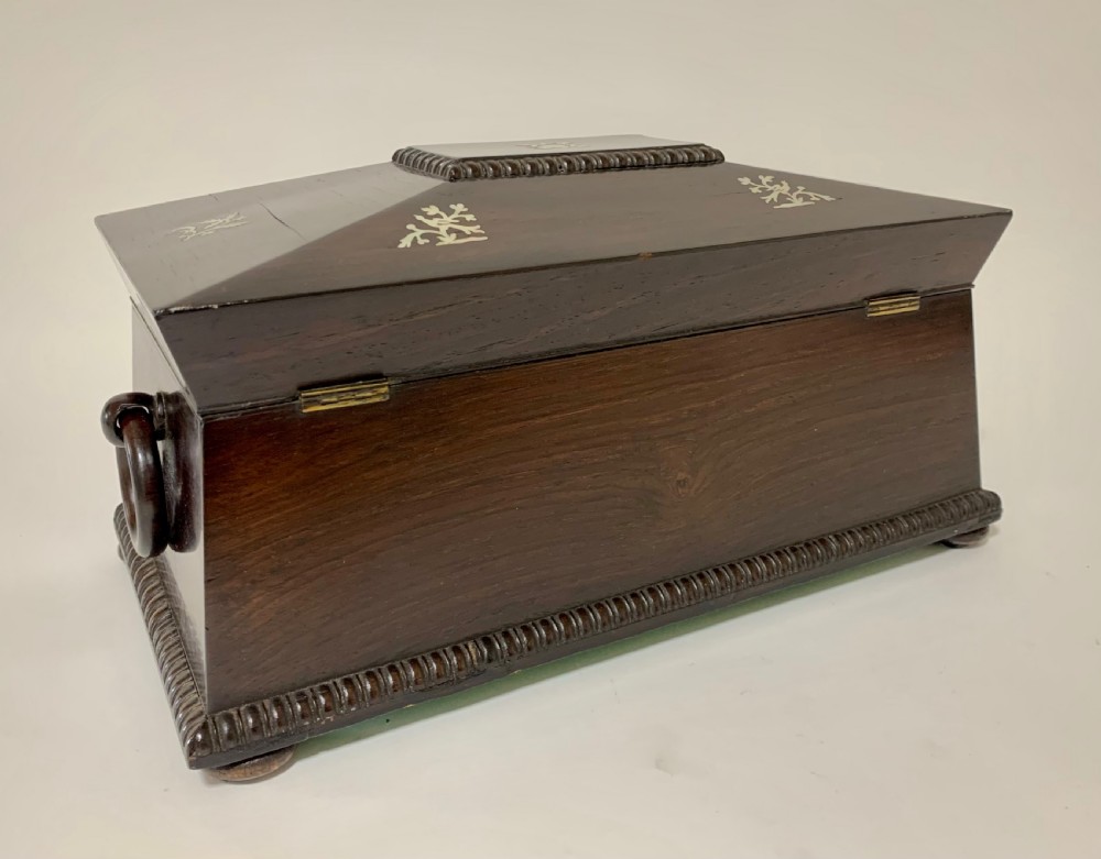 Regency Rosewood Mother of Pearl Inlaid Tea Caddy View IV