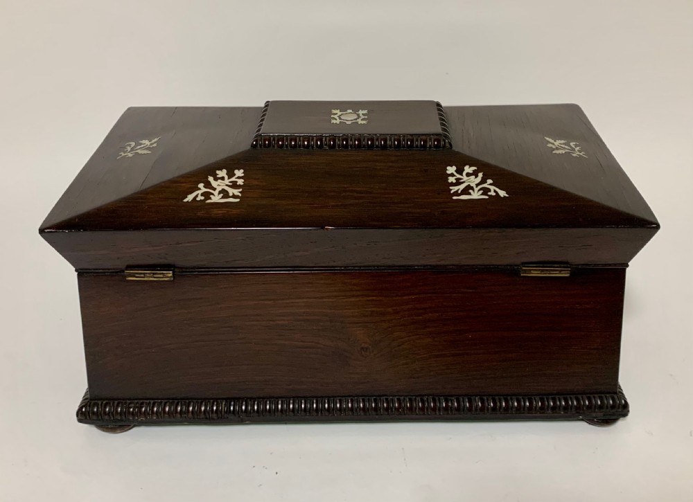 Regency Rosewood Mother of Pearl Inlaid Tea Caddy View V