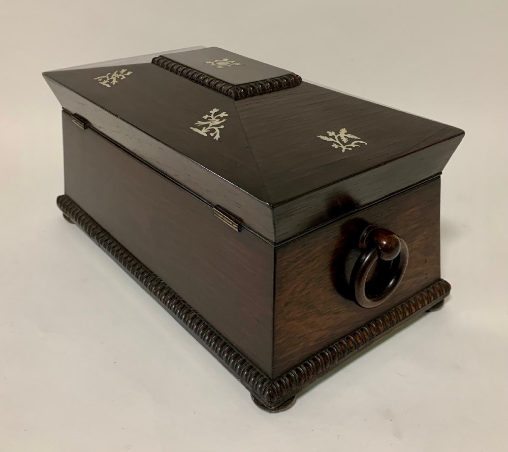 Regency Rosewood Mother of Pearl Inlaid Tea Caddy View VII