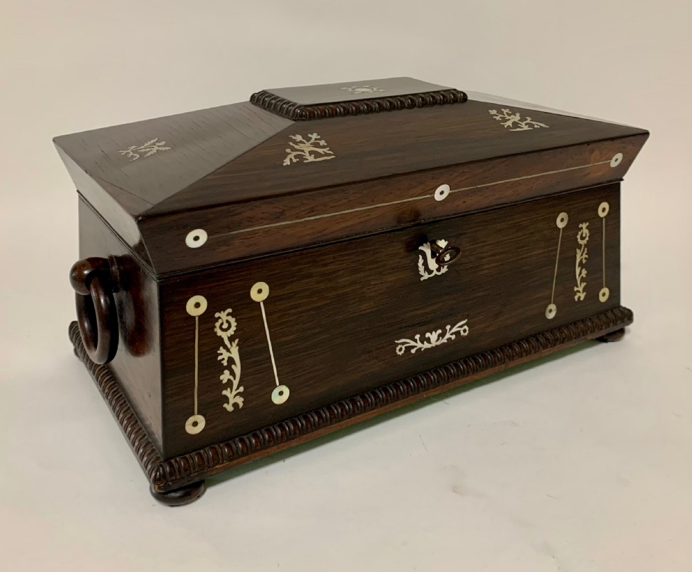 Regency Rosewood Mother of Pearl Inlaid Tea Caddy View IX