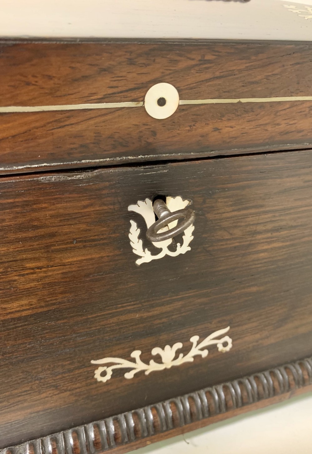 Regency Rosewood Mother of Pearl Inlaid Tea Caddy View X
