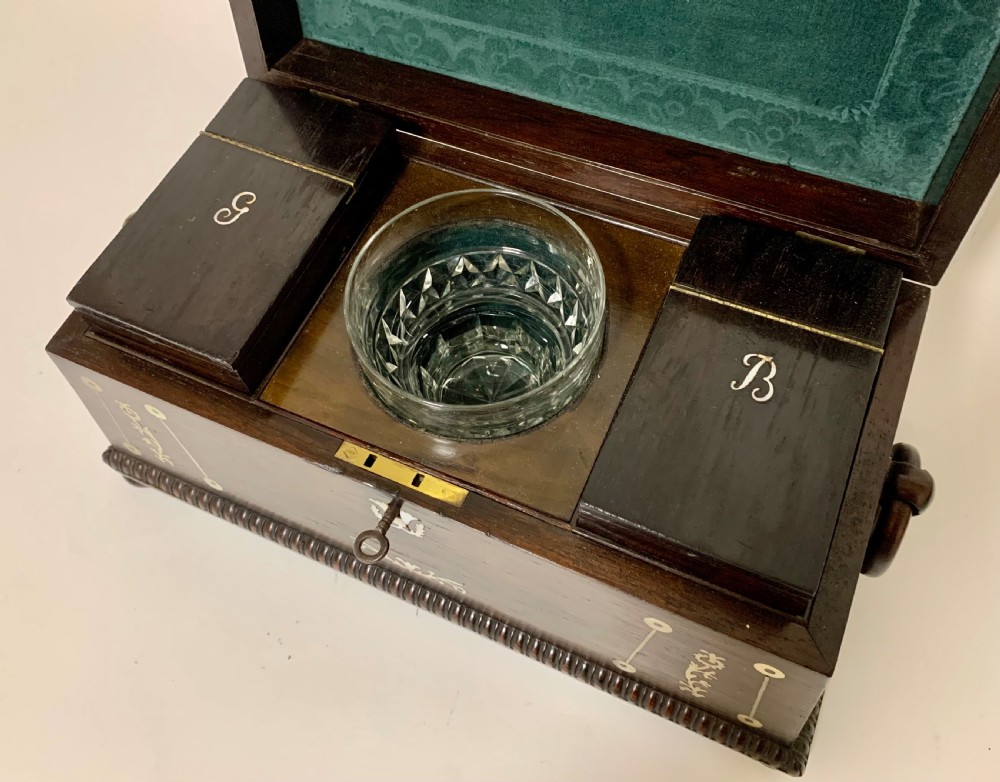 Regency Rosewood Mother of Pearl Inlaid Tea Caddy View XII