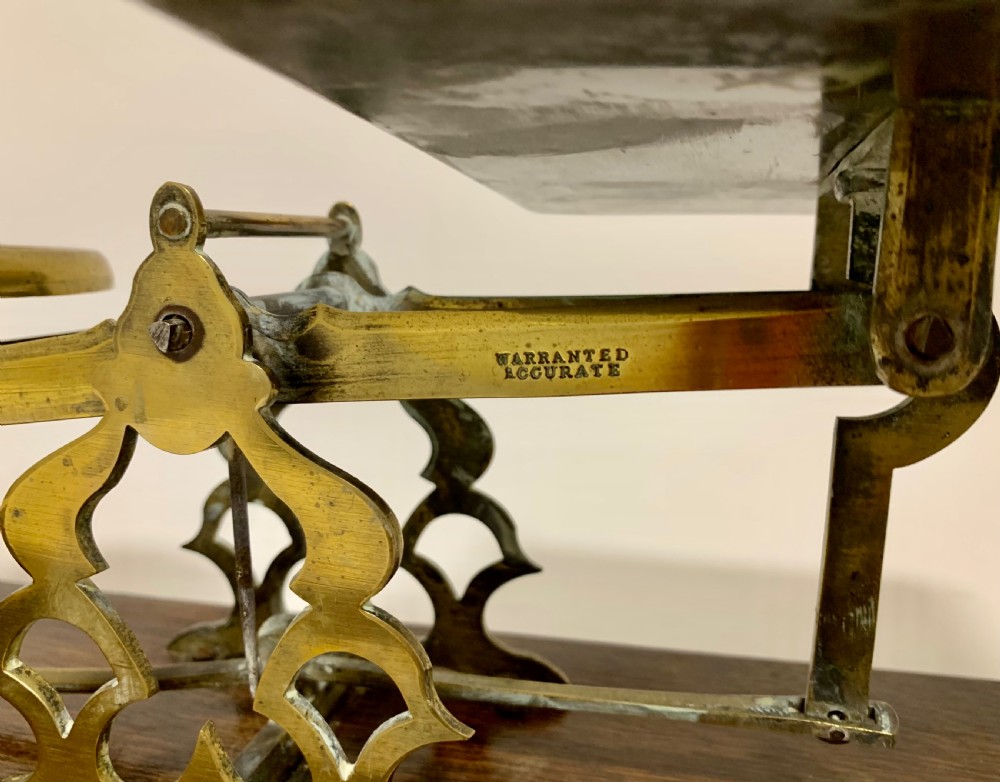 Large Antique Brass Postal Letter Scales with Weights  View IV