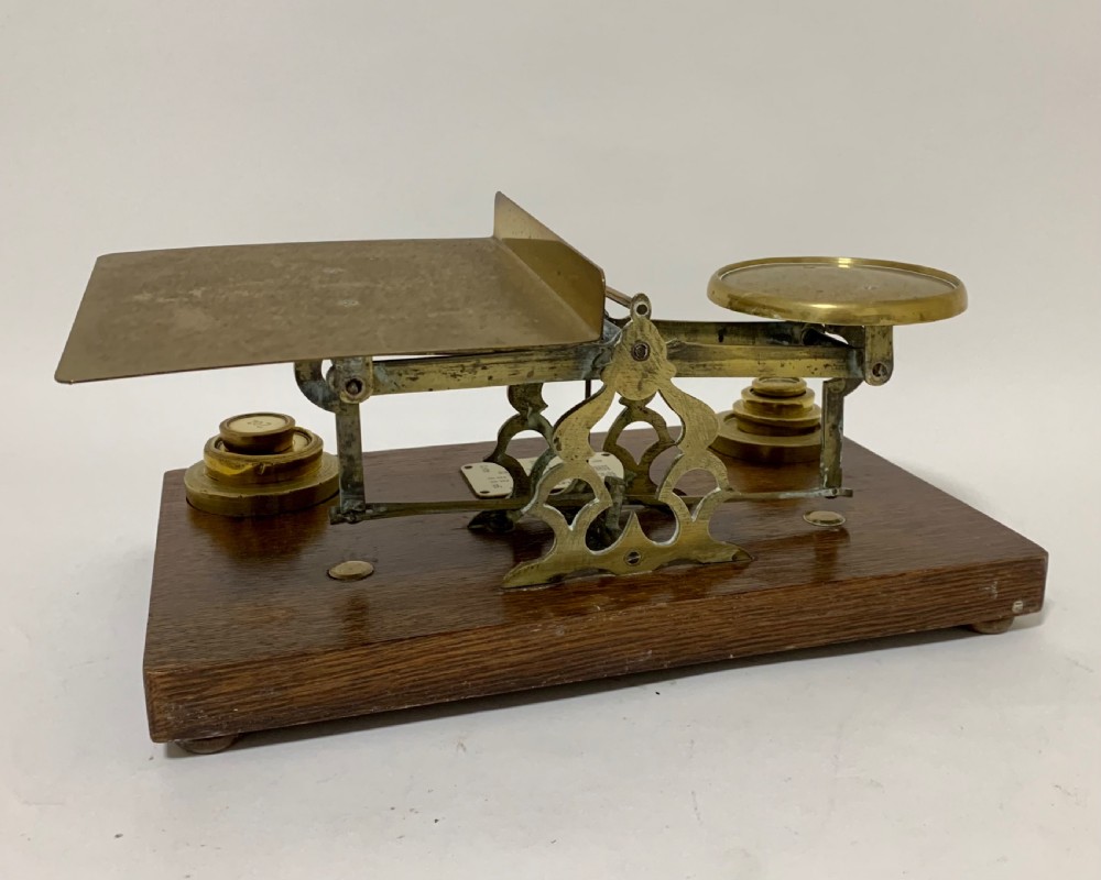 Large Antique Brass Postal Letter Scales with Weights  View VI