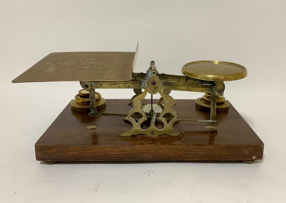 Large Antique Brass Postal Letter Scales with Weights  View VII