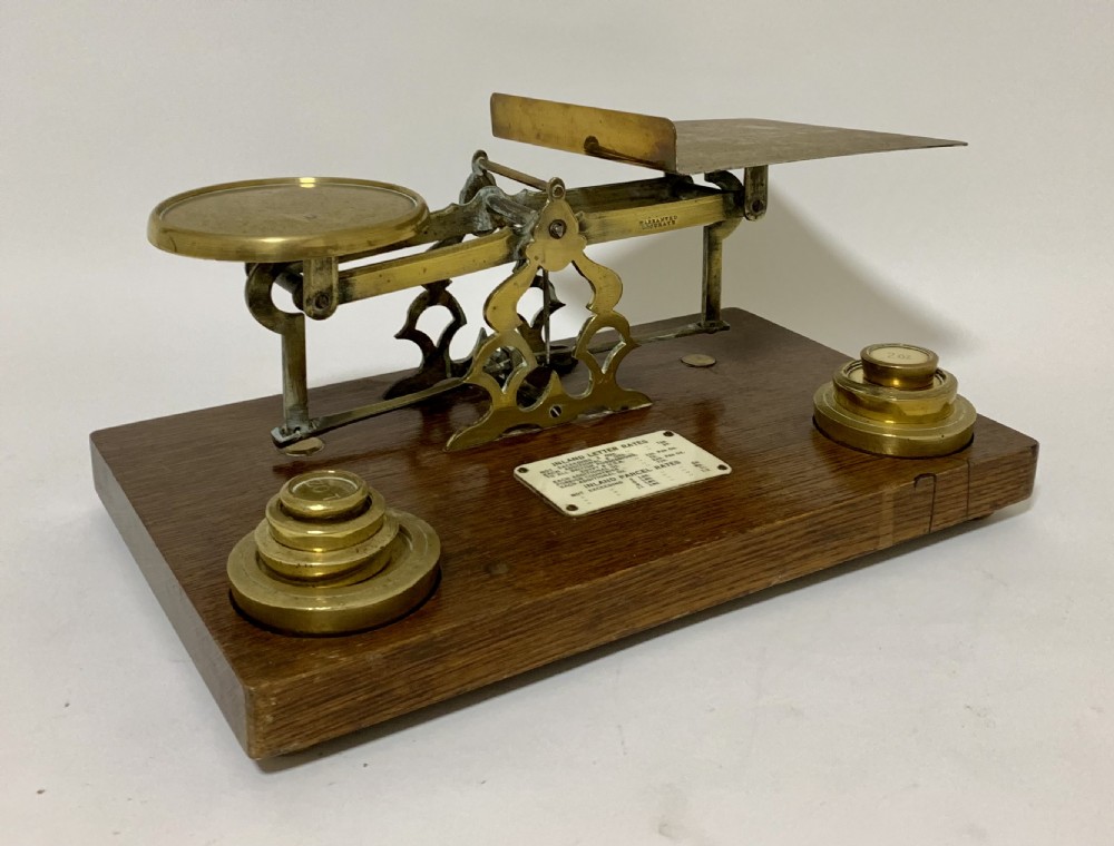 Large Antique Brass Postal Letter Scales with Weights  View IX