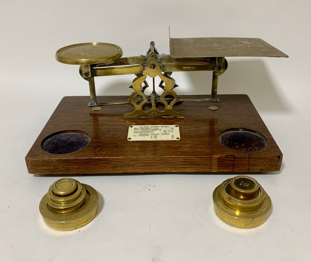 Large Antique Brass Postal Letter Scales with Weights  View X