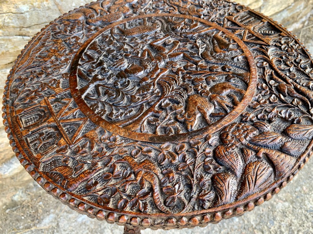 Small Antique Anglo Indian Carved Table View III