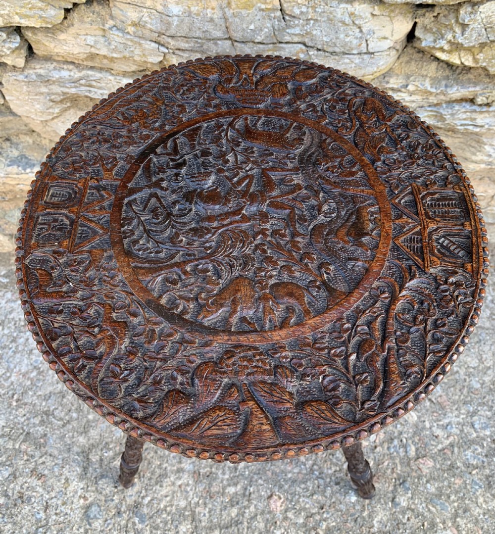 Small Antique Anglo Indian Carved Table View IV