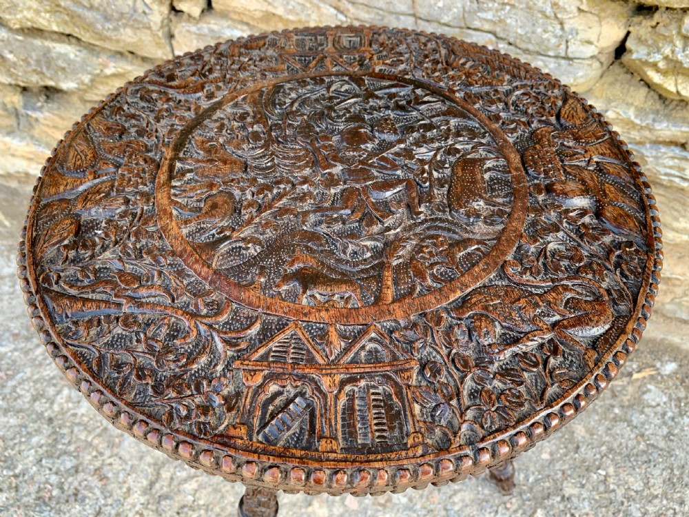 Small Antique Anglo Indian Carved Table View VI
