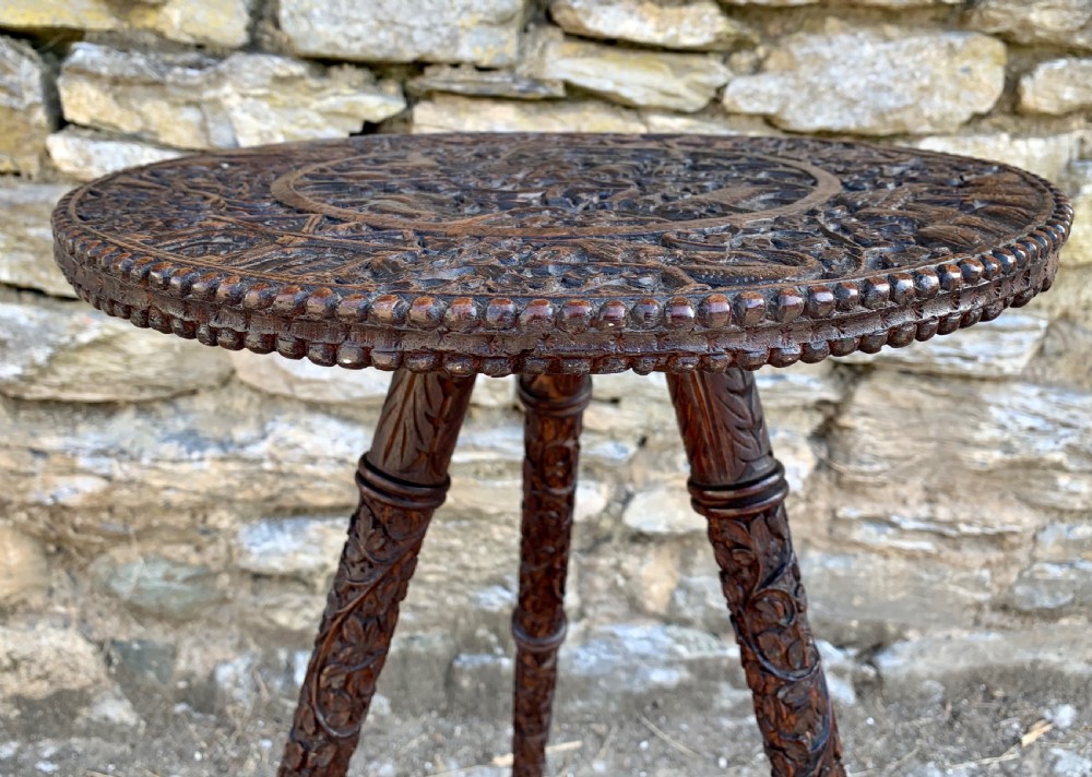 Small Antique Anglo Indian Carved Table View X