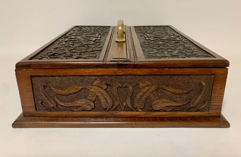 Large Antique Victorian Carved Oak Housekeepers Cutlery Box View IV