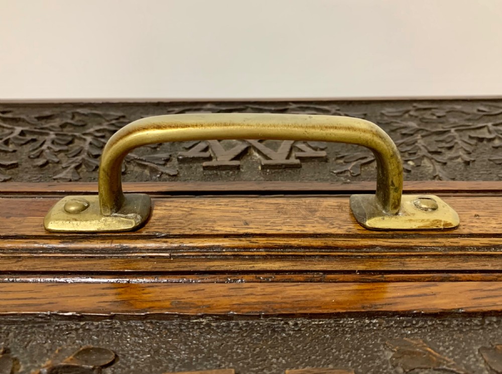Large Antique Victorian Carved Oak Housekeepers Cutlery Box View VII