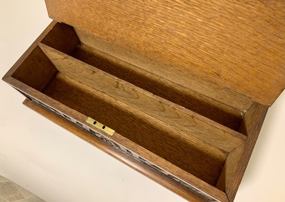 Large Antique Victorian Carved Oak Housekeepers Cutlery Box View VIII