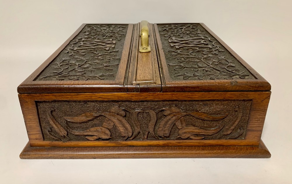 Large Antique Victorian Carved Oak Housekeepers Cutlery Box View IX
