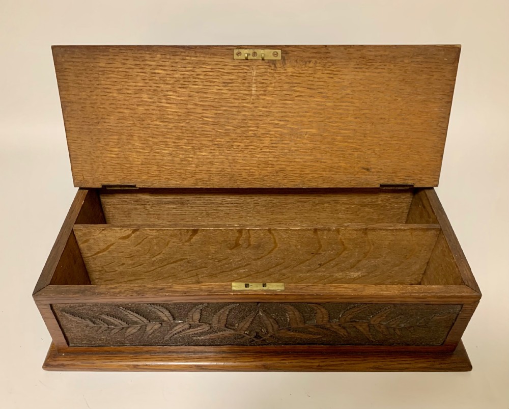 Large Antique Victorian Carved Oak Housekeepers Cutlery Box View X