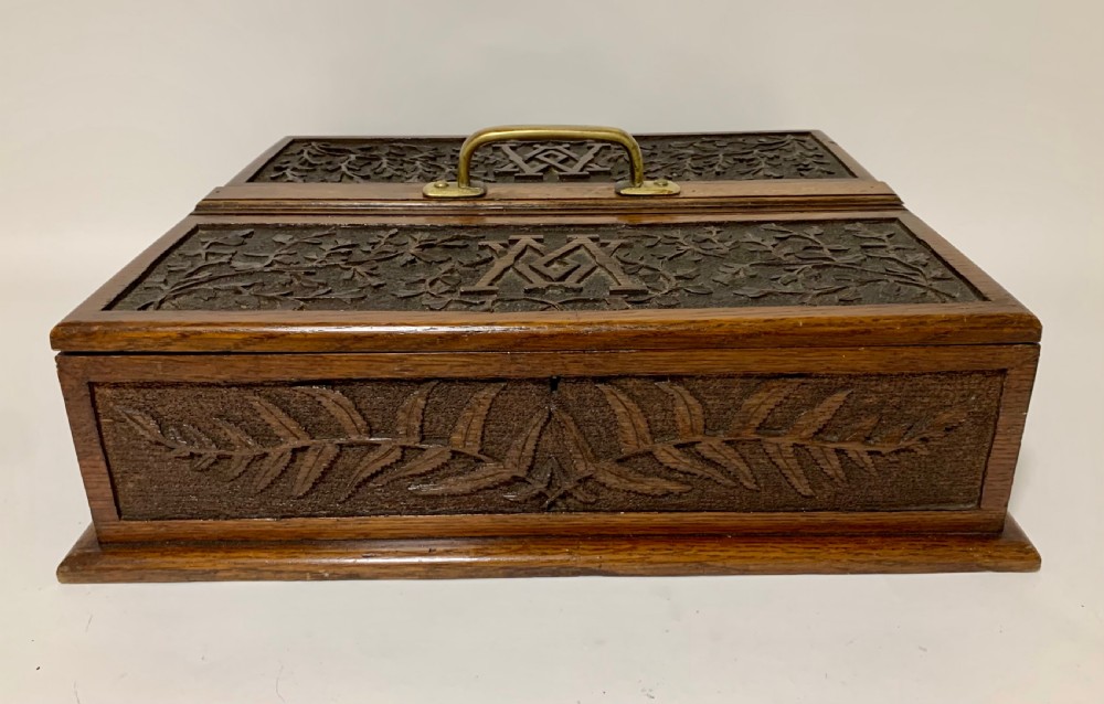 Large Antique Victorian Carved Oak Housekeepers Cutlery Box View XI