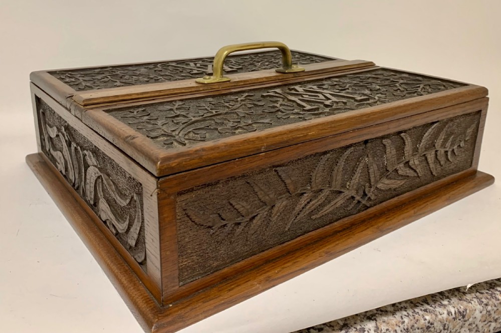 Large Antique Victorian Carved Oak Housekeepers Cutlery Box View XII