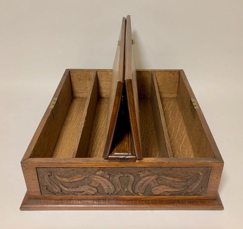 Large Antique Victorian Carved Oak Housekeepers Cutlery Box View XIII