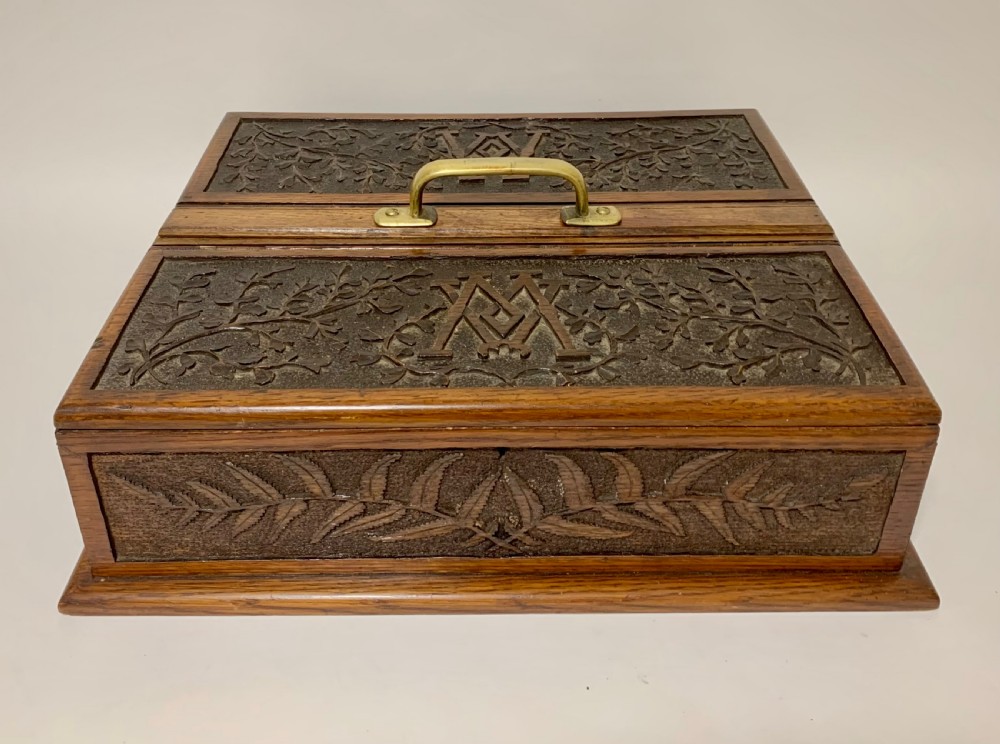 Large Antique Victorian Carved Oak Housekeepers Cutlery Box View XIV