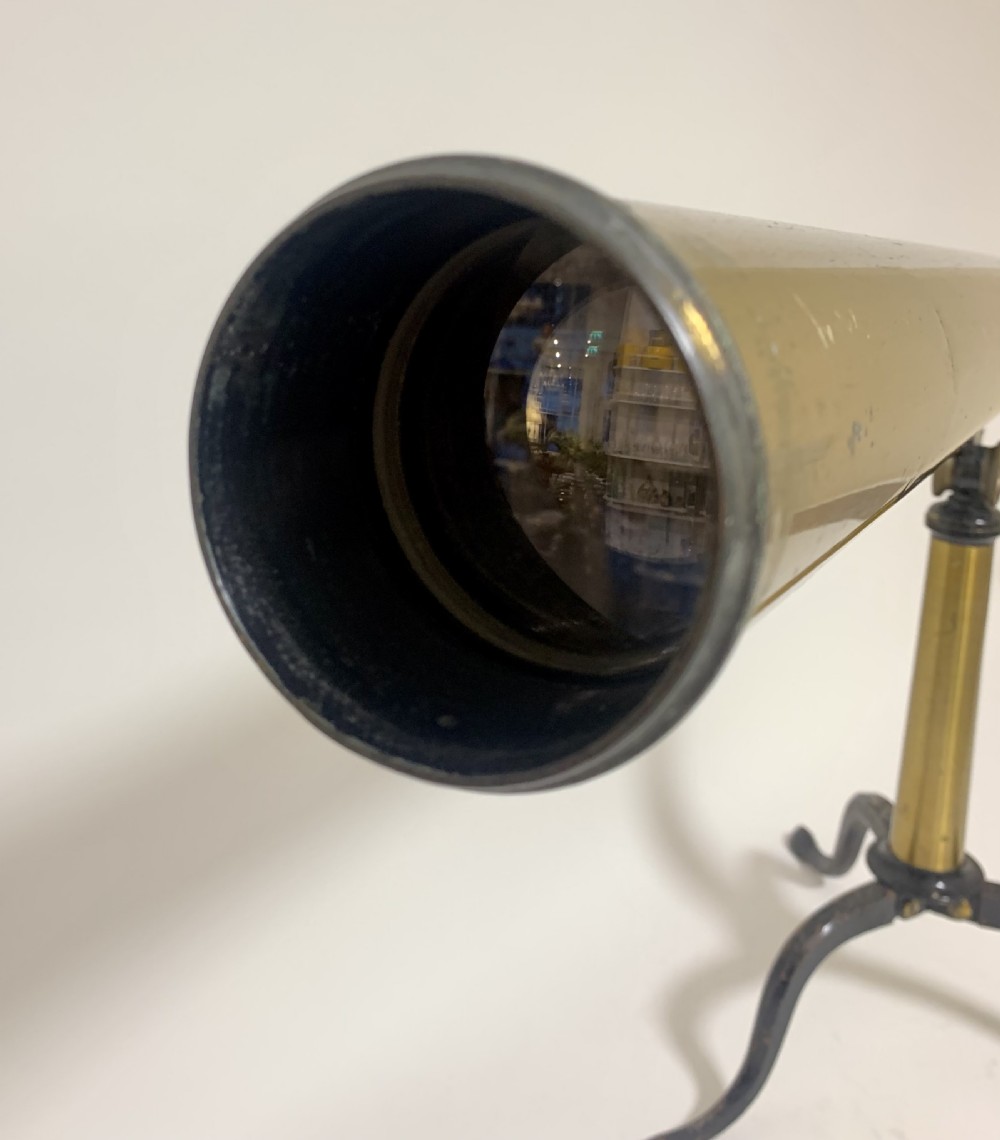 Antique Victorian Brass Library Telescope on Tripod View XII