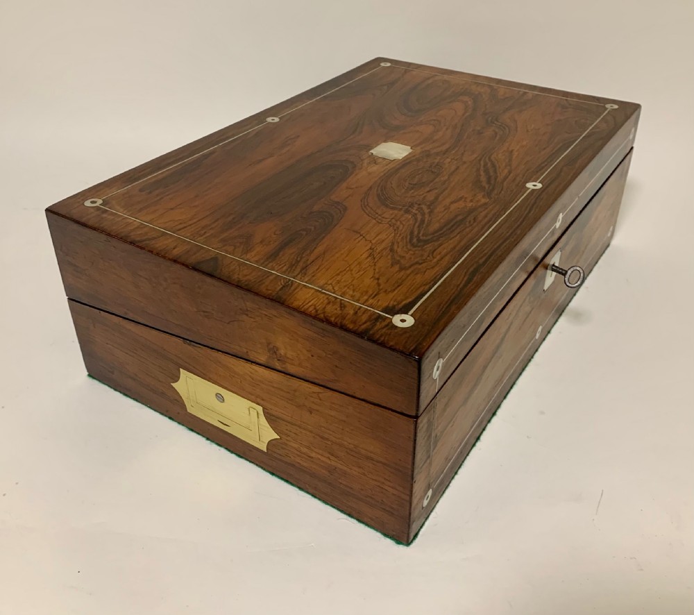 Victorian Rosewood Mother of Pearl Inlaid Writing Slope View VI