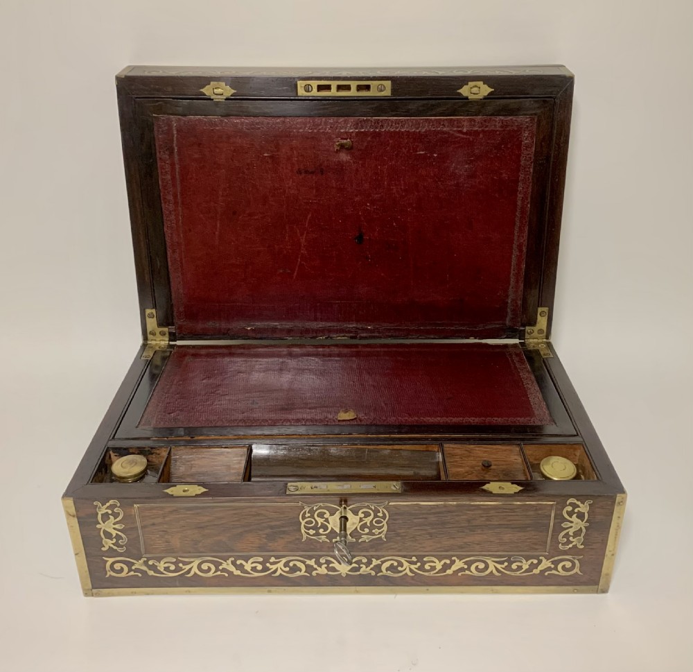 Antique Rosewood Brass Inlaid Writing Slope Box