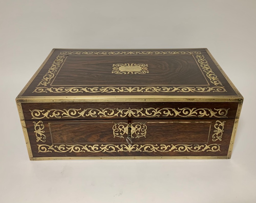 Antique Rosewood Brass Inlaid Writing Slope Box View II