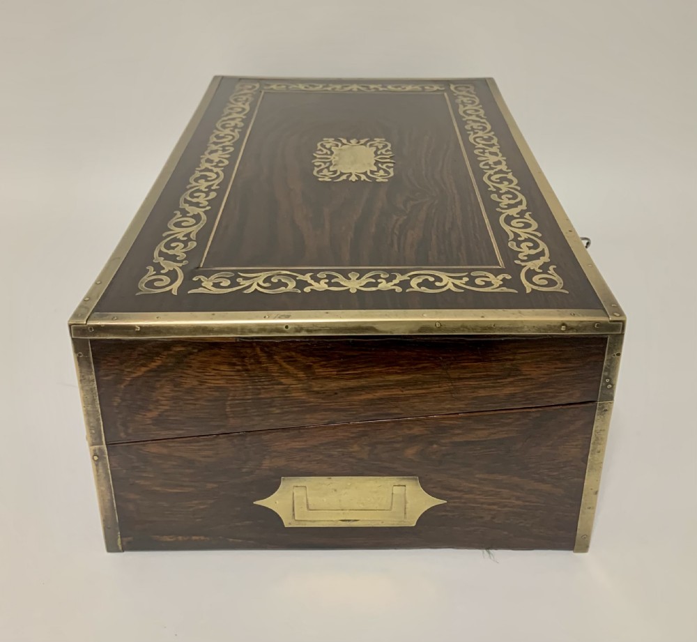 Antique Rosewood Brass Inlaid Writing Slope Box View IV