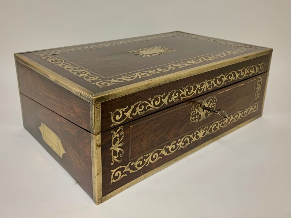 Antique Rosewood Brass Inlaid Writing Slope Box View V