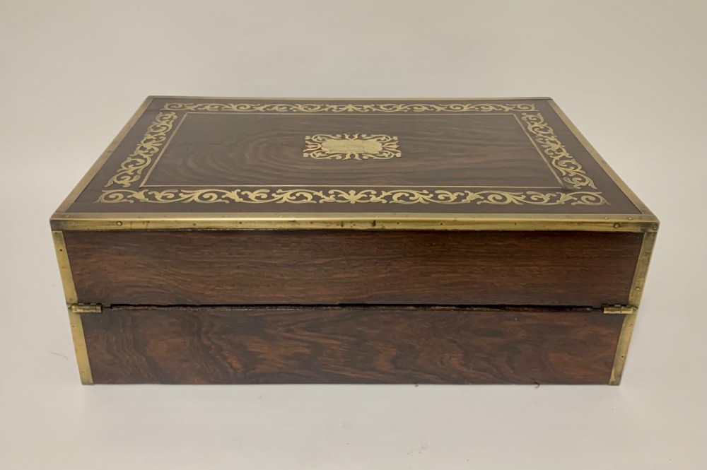 Antique Rosewood Brass Inlaid Writing Slope Box View VII