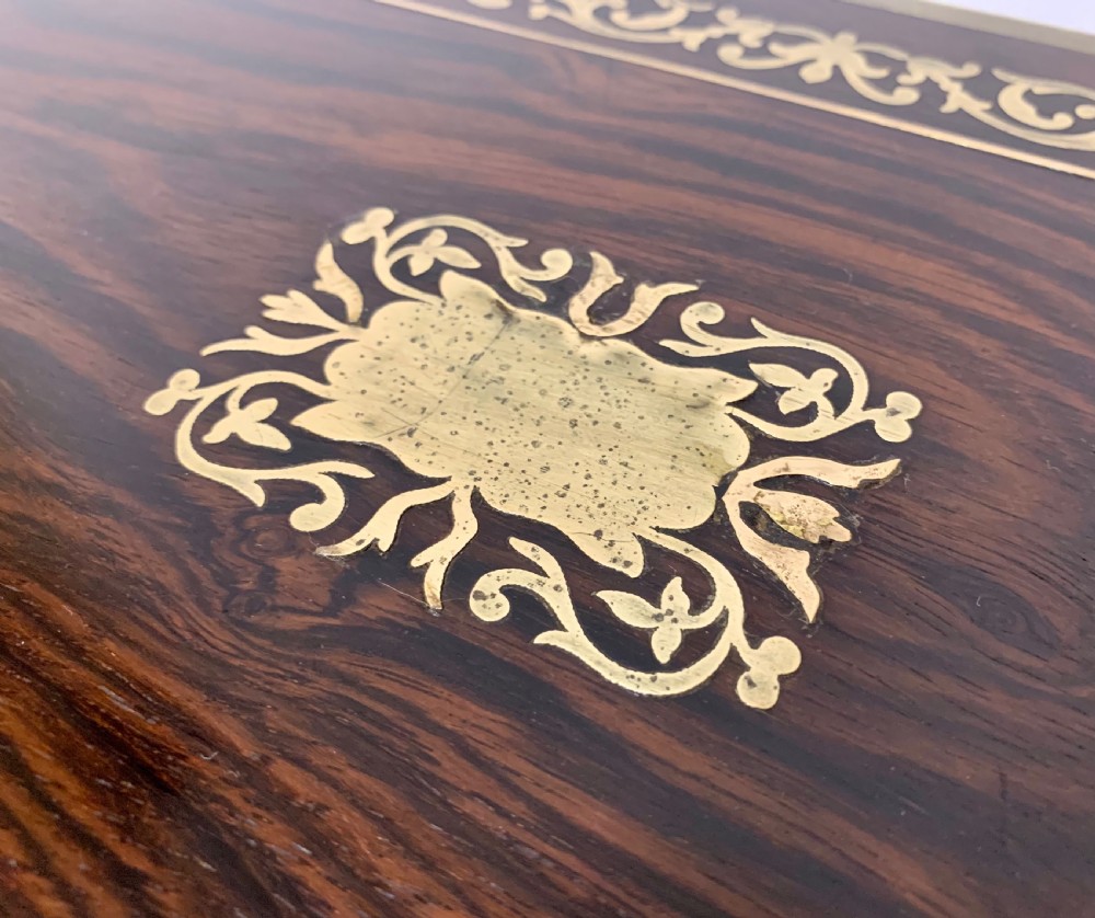 Antique Rosewood Brass Inlaid Writing Slope Box View VIII