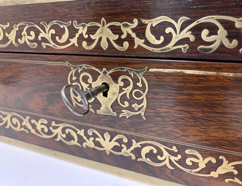 Antique Rosewood Brass Inlaid Writing Slope Box View IX